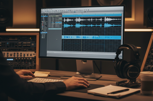 Engineer editing dialogue in Pro Tools with waveform on screen